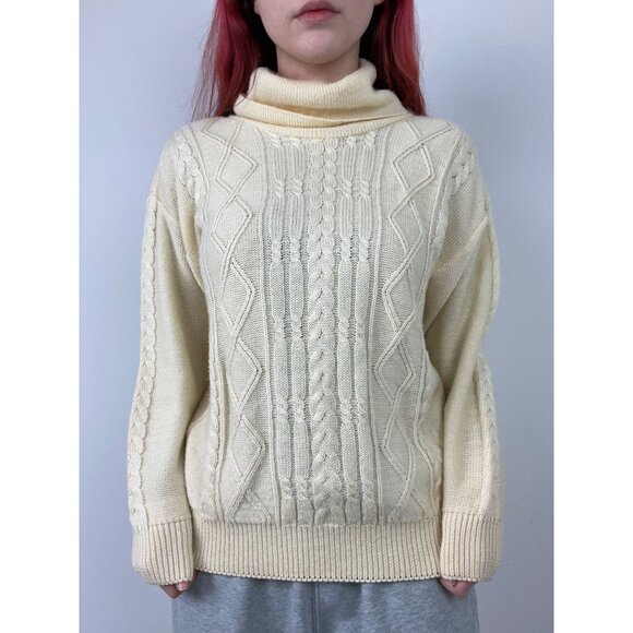 Vintage Cream Lady Anne Cable Knit Turtleneck Sweater - Picture 2 of 3